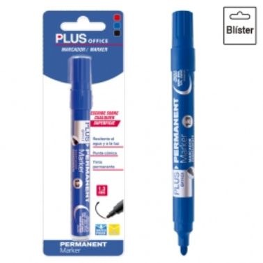 Retolador permanent blau plàstic Plus Marker 3 -blíster 1-